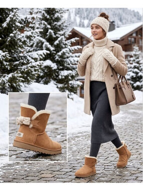 UGG Mini Bailey Knit Bow Boots in classic chestnut suede size 8